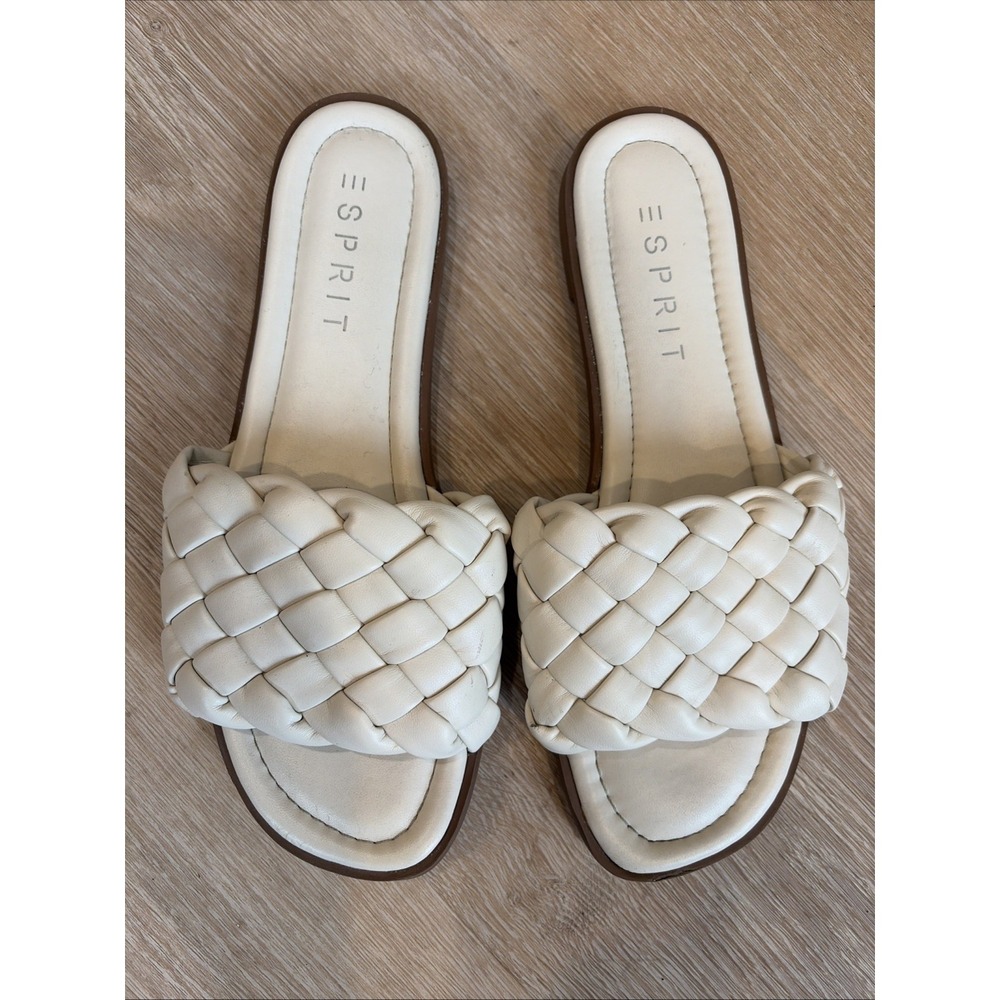 Esprit Sidney Woven Sandals Women's Cream Braided Strap Square Toe Slip On 8.5